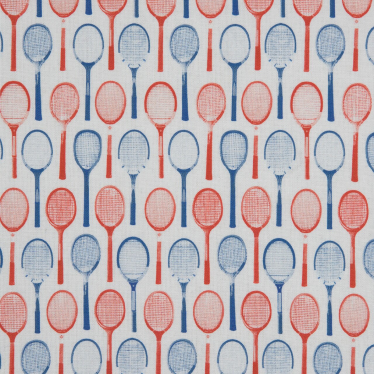 1 Yard Red White Blue Tennis Racquet Printed Organic Cotton Shirting Fabric